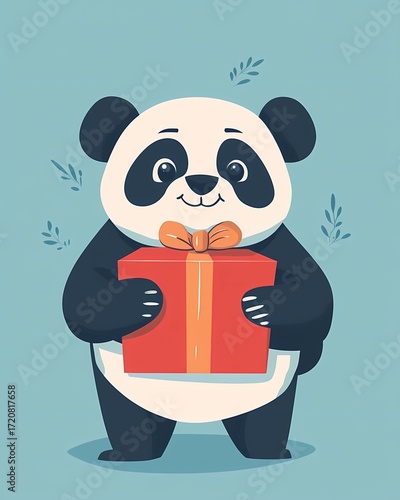 Cute panda illustration holding gift box
