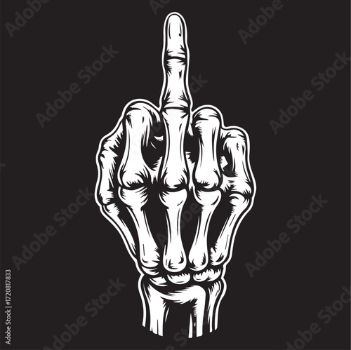 Skeleton Hand Showing Middle Finger Vector – Halloween Funny Off Sign Illustration