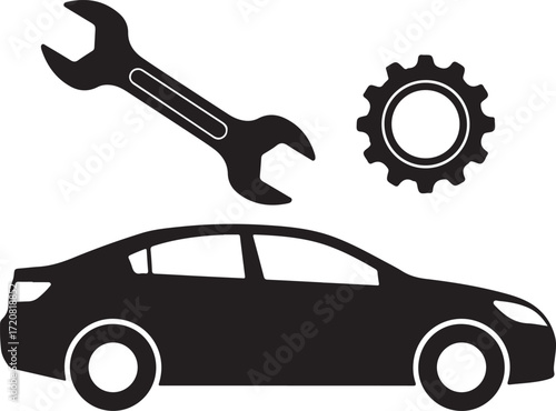 Illustration of car repair and maintenance tools, isolated on white background