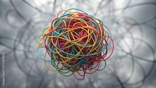 Attention disorder concept , multicolored wire tangle attention confusion thought disorder anxious