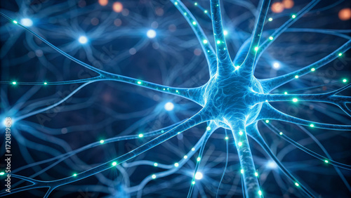 Vitamin B12 supplements concept ,neuron nerve pathway glowing after pill intake vitamin in neural network with electric signals