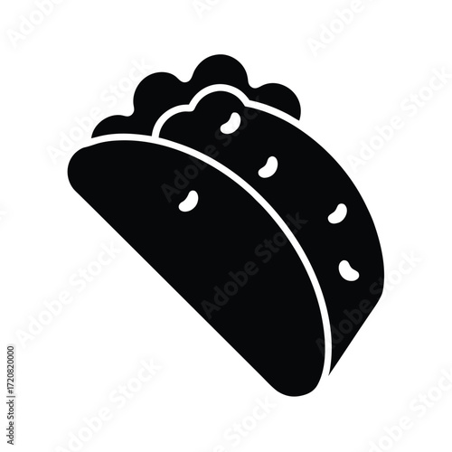 Simple black solid silhouette icon of a burrito representing food mexican cuisine and fast casual dining