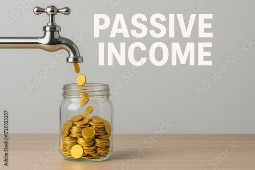 Gold coins flow from a faucet into a glass jar under the words 
