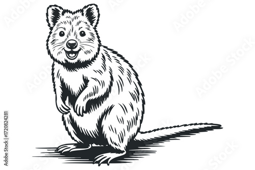 Smiling Quokka Animal Drawing. Vector hand drawn illustration