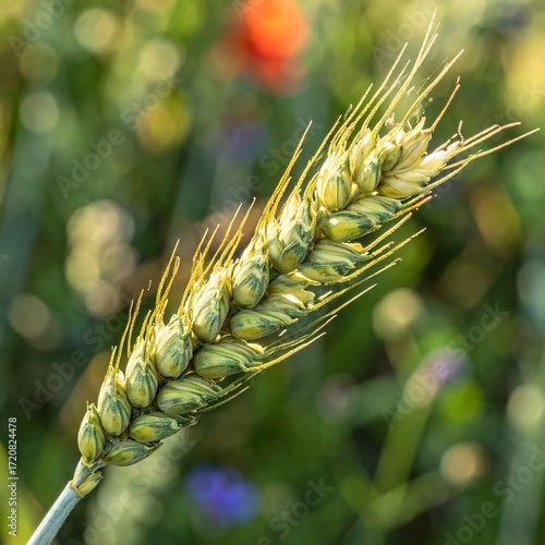 Close-up of a wheat ear in a field