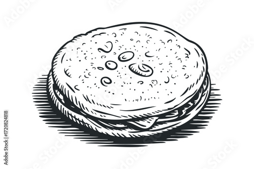 Stack of Flatbread with Puffy Texture. Vector hand drawn illustration