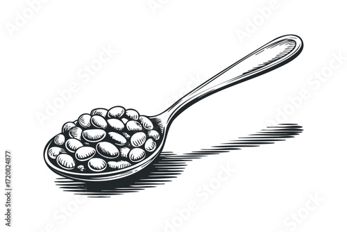 Spoonful of Grains with Hatching Shadow. Vector hand drawn illustration
