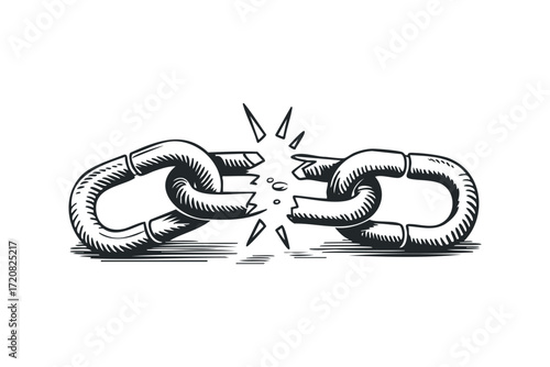 Broken Chain Link Symbol. Vector hand drawn illustration