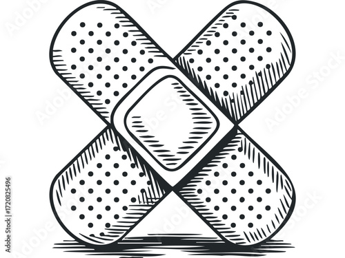 Cross Bandages graphic. Vector hand drawn illustration