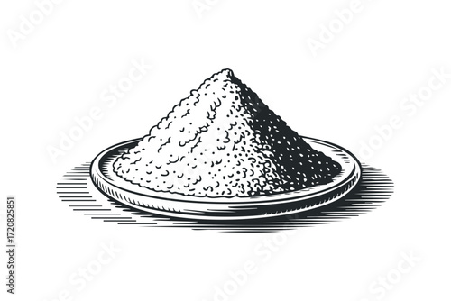 Heap of Granulated Salt on Plate with Shadow. Vector hand drawn illustration