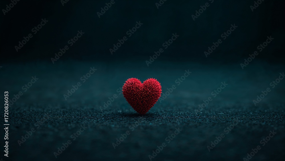 Fototapeta premium A single red heart shaped object sits isolated on a dark surface