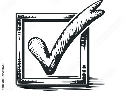 Hand Drawn Check Mark Inside Square Box Graphic. Vector hand drawn illustration