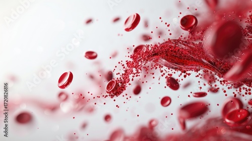 Stylized visualization of red blood cells in motion, flowing within a blood stream.