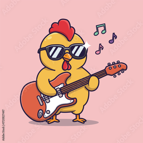 Cool Chicken Rocking Out with Electric Guitar. vector illustration