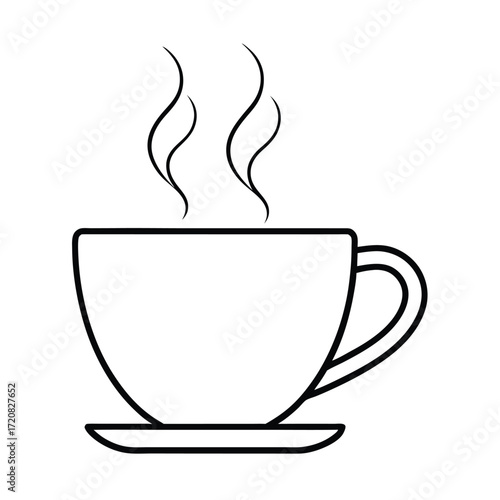 Minimalist outline of a steaming coffee cup with a clean simple stroke for modern beverage branding and cafe decor