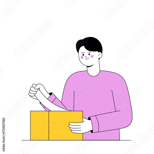 Man Unboxing New Online Purchase Delivery Illustration