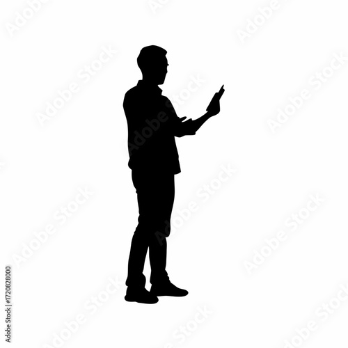 Silhouette of it worker checking blinking server lights with clipboard