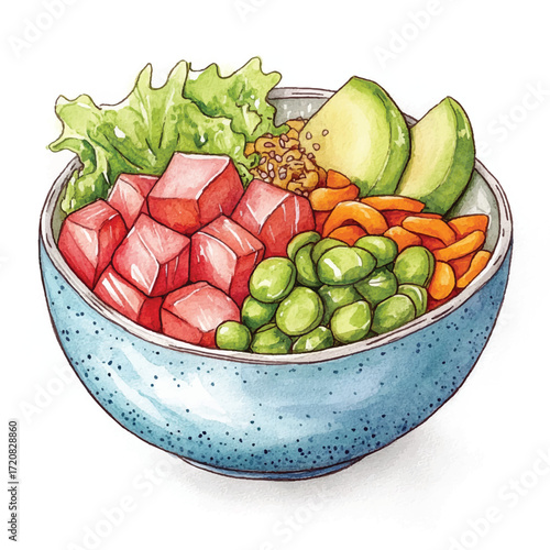 Colorful Poke Bowl with Fresh Ingredients.