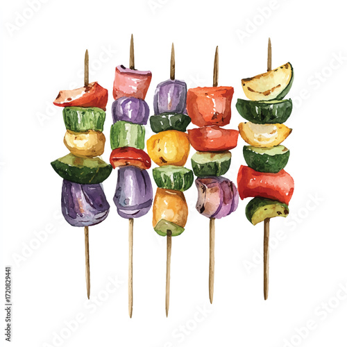 Colorful vegetable skewers ready for grilling and delicious summer meals.