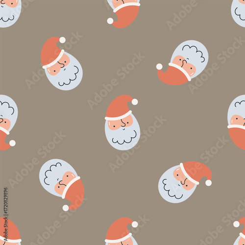 Seamless pattern with Santa Claus. Flat vector background. Christmas design. Creative texture for fabric, wrapping, textile, wallpaper, apparel.