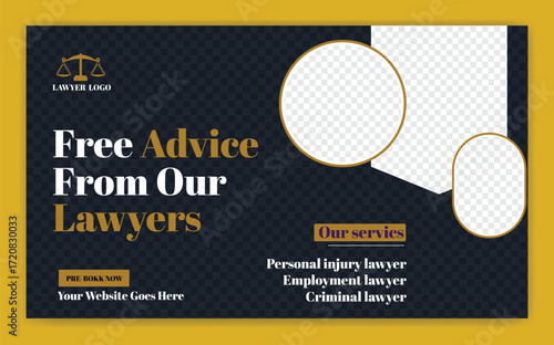 Minimalist Law Firm Service and Law Consultation web banner and banner template design