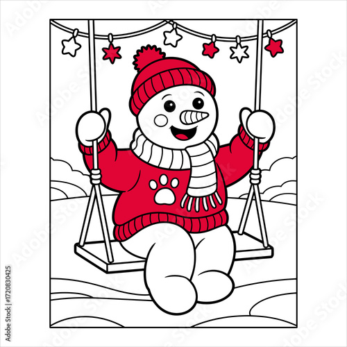 Snowman Vector, Christmas Winter Illustration, Holiday Fun Clipart