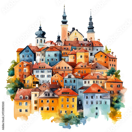 watercolor of Slovenian Ptuj City Parade, vector, isolated on a white background.