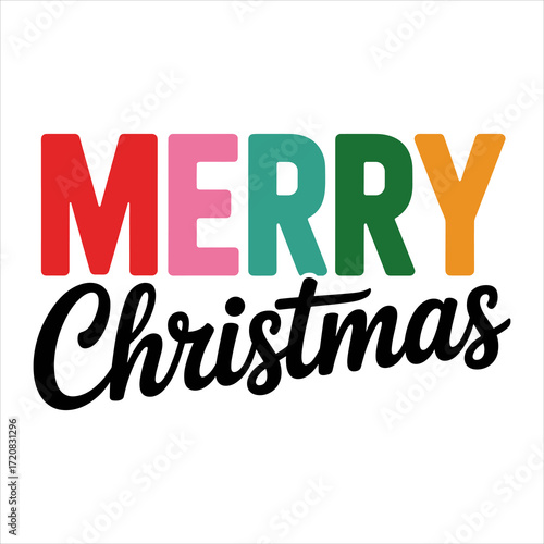 Merry Christmas Colorful Typography Holiday Vector Illustration, Festive Christmas Greeting Card Cartoon Clipart Vector, Holiday Season Merry Christmas Typography Vector Art.