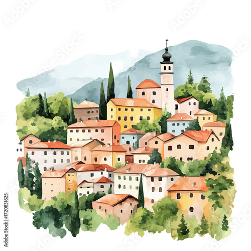 Slovenian Ptuj City Parade, watercolor clipart vector, isolated on a white background.