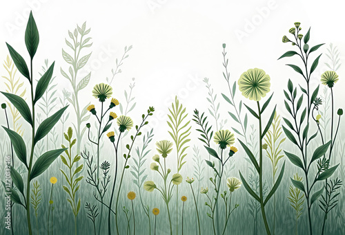 Summer plants illustration background nature meadow tropical green bright