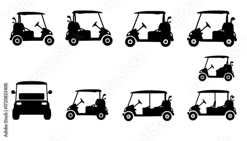 Golf cart silhouette vector, Golf car icon, Black golf vehicle vector illustration
