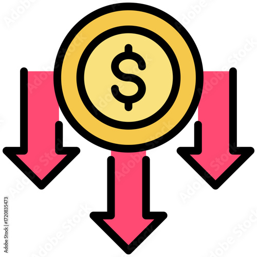 Cost reduction icon for economy macro, business, website, application, printing, document, poster design, etc