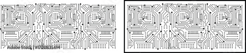 Circuit Board Pattern Icon Set Black Line Style PCB Symbol Collection Group of Microchip, Processor, Electronic, Semiconductor, Technology, Digital Hardware Vector