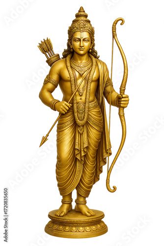 Golden Lord Rama Statue - Hindu Deity of Righteousness