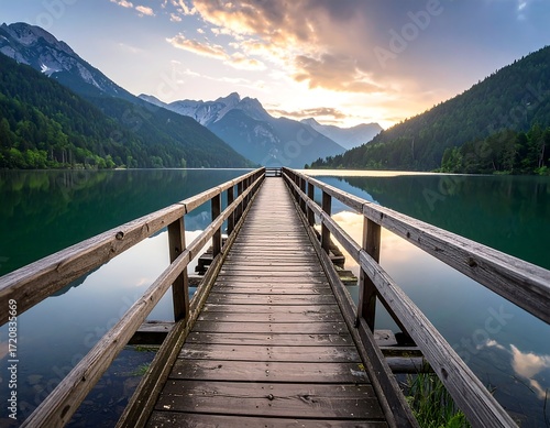 Wallpaper Mural Tranquil mountain lake sunrise view Torontodigital.ca