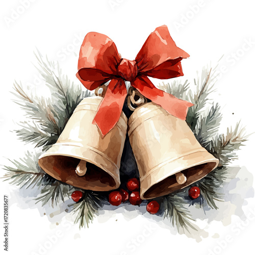 Slovenian Festive Bells, watercolor drawing vector, isolated on a white background.