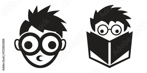 Collection of boy with book vector silhouette