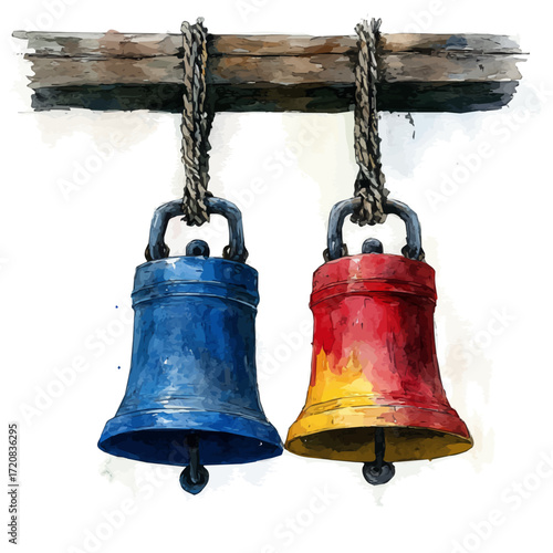 watercolor of Slovenian Festive Bells, vector, isolated on a white background.