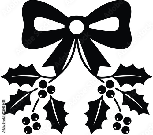 Christmas Mistletoe Silhouette with Bow and Decorative Berrie