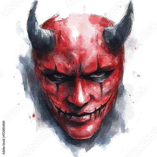 Slovenian Demonic Masks, watercolor illustration vector, isolated on a white background.
