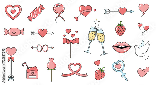 A charming collection of romantic symbols and icons for Valentine's day.