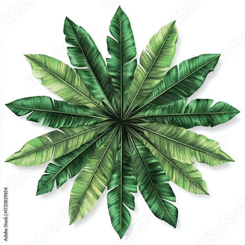 Circular Arrangement of Vibrant Green Banana Leaves