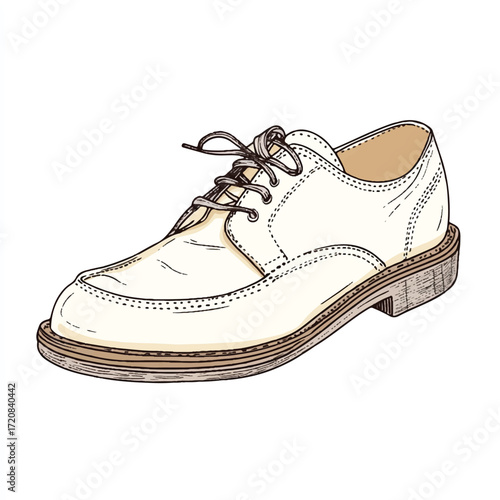 Classic White Leather Oxford Shoe Illustration.
