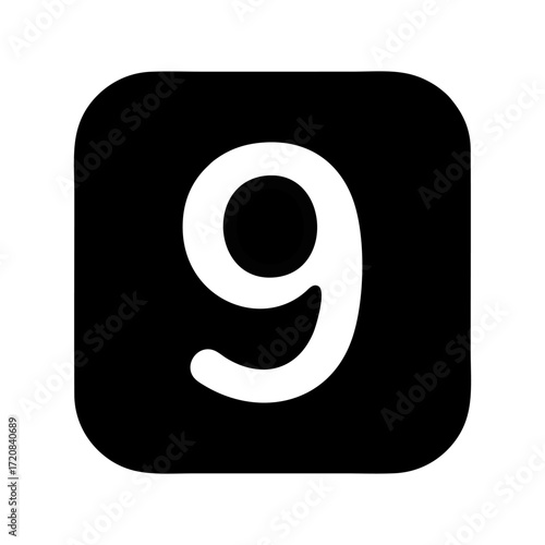 A bold white number nine displayed inside a solid black square with rounded corners, isolated on a white background.