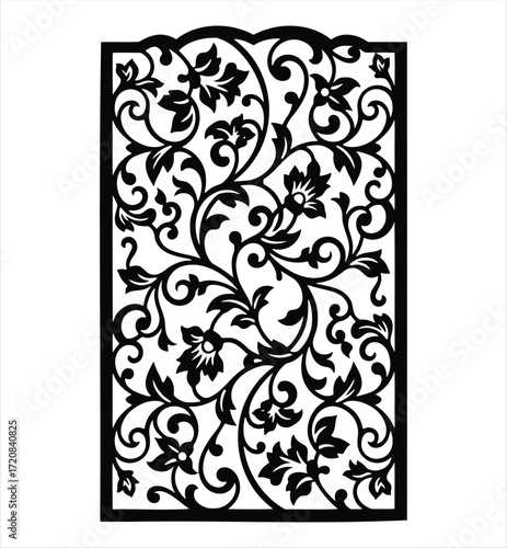 Decorative Floral Pattern Laser Cut Design With Elegant Scrolls And Leaves Vector Illustration