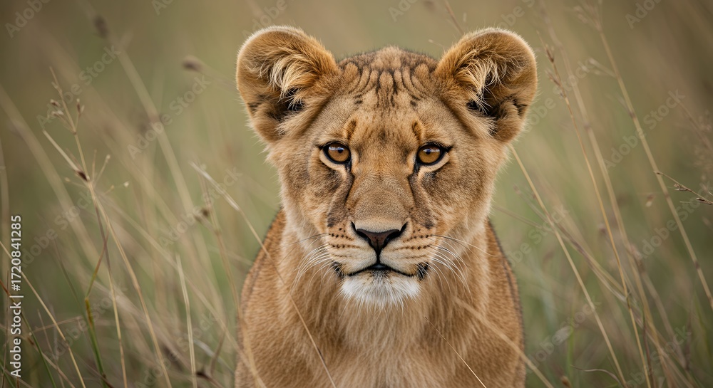 Fototapeta premium Lioness in grassy savannah