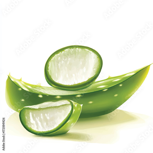 Closeup of Aloe Vera Plant Leaves and Slices