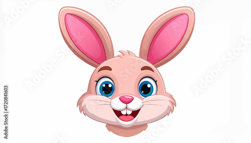 Adorable Cartoon Rabbit with Pink Ears and a Happy Expression for Children's Content