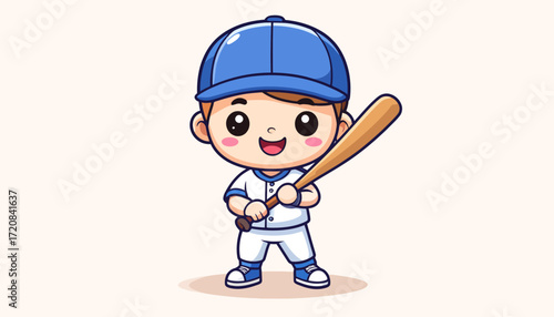 Cute cartoon baseball character with bat and a playful expression, chibi style illustration