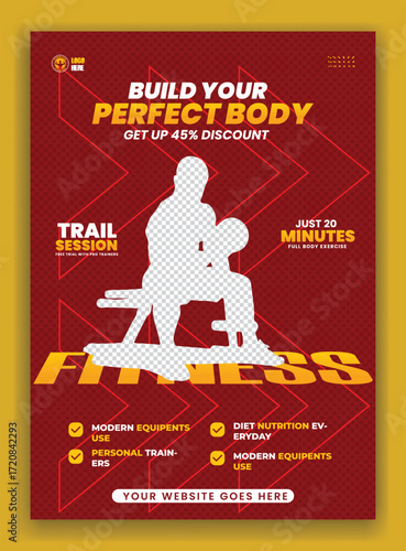 Fitness gym studio social media post or square flyer web banner template Premium Vector